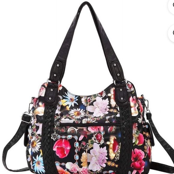 Angel Barcelo awesome black and floral bag! ! Ntn - Picture 1 of 16